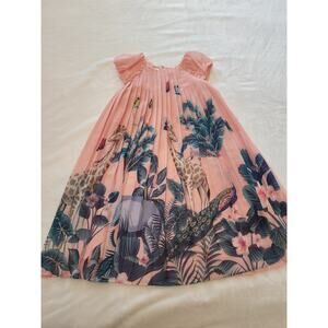 Deux Par Deux Girls Safari Print Accordion Pleated Dress Sz 7